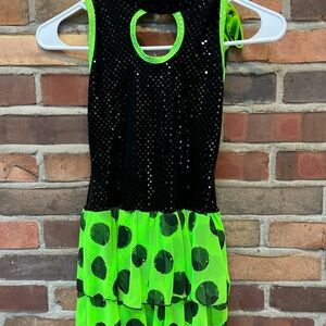 Halloween costume, lime green and black sequins, size 8-10